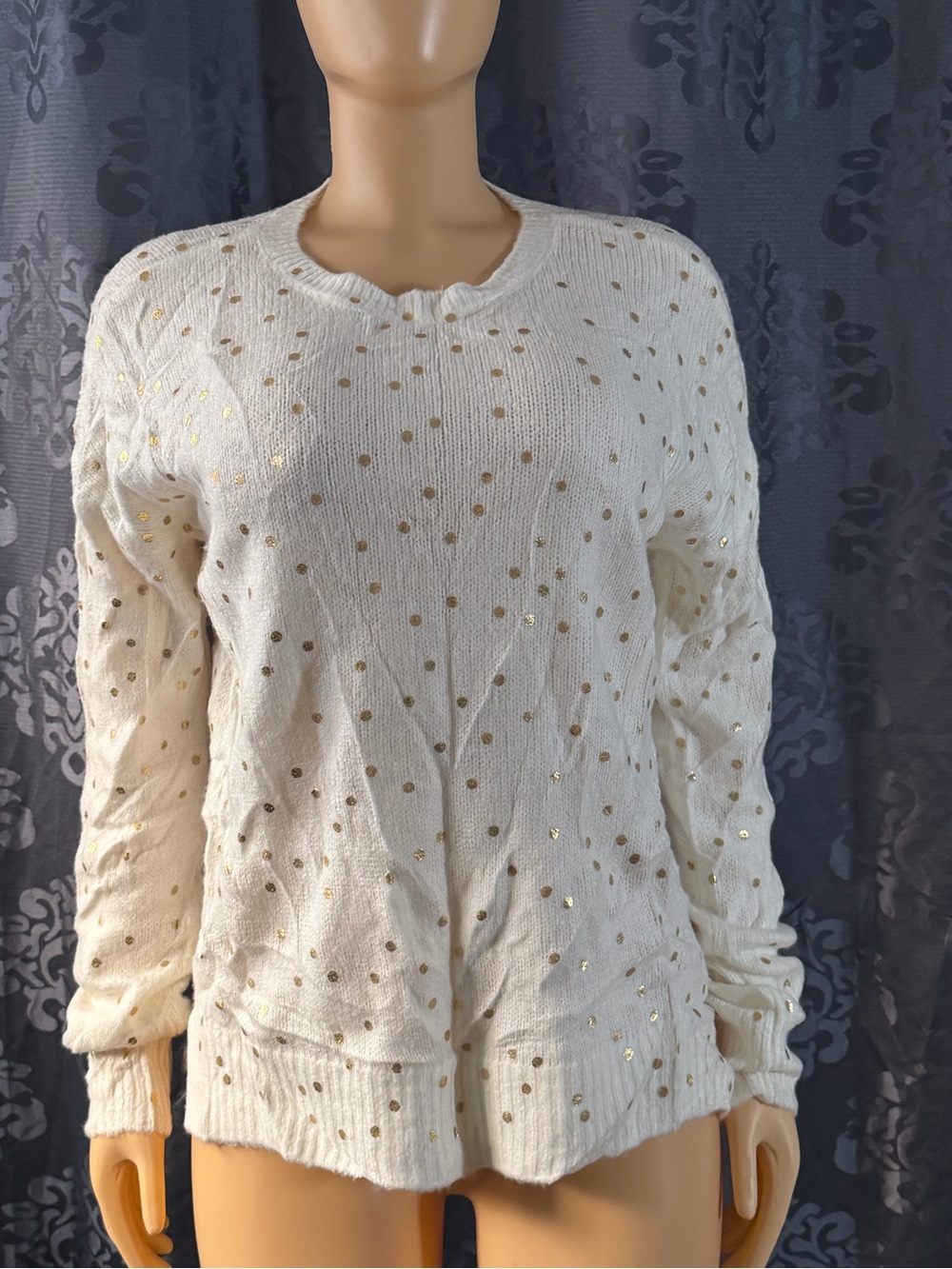 Maurices Cream Knit Sweater with Gold Dot Detail